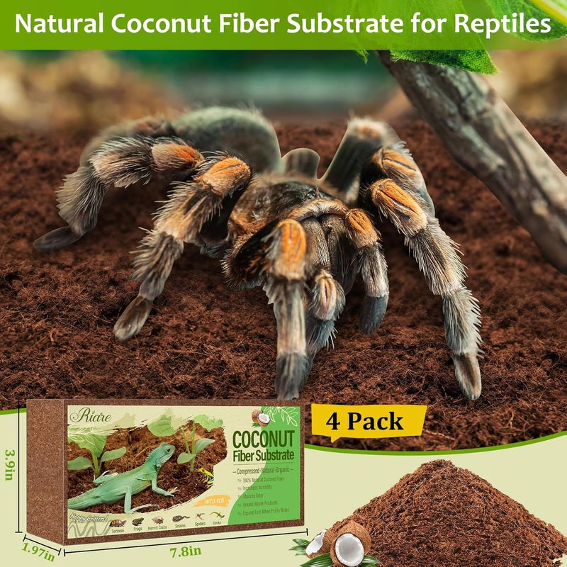 Riare 4 Pack Natural Coconut Fiber Substrate for Reptile- Premium Compressed Coconut Husk Terrarium Bedding for Reptile, Tortoise, Frogs, Snakes Hermit Crabs, Burrowing Animals - Image 2